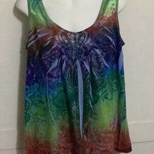 Sleeveless Rainbow Gradient Scoop Neck Tank Top size XL